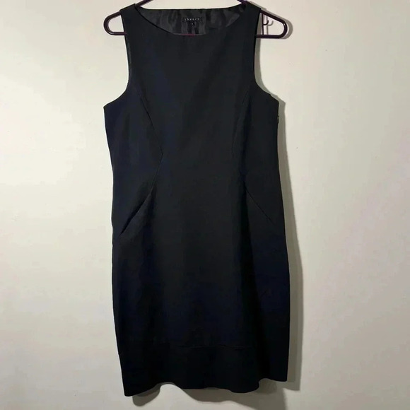 Theory Black Cotton Stretch Sleeveless Shift Dress with Pockets Size 6 - Picture 1 of 2